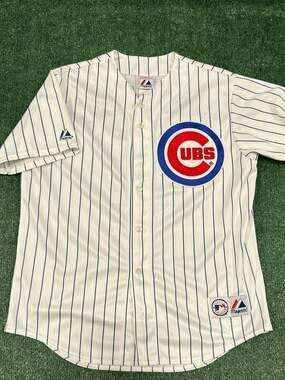 Vintage Majestic Chicago Cubs Jeff Samardzija #29 Pinstripe Baseball Jersey